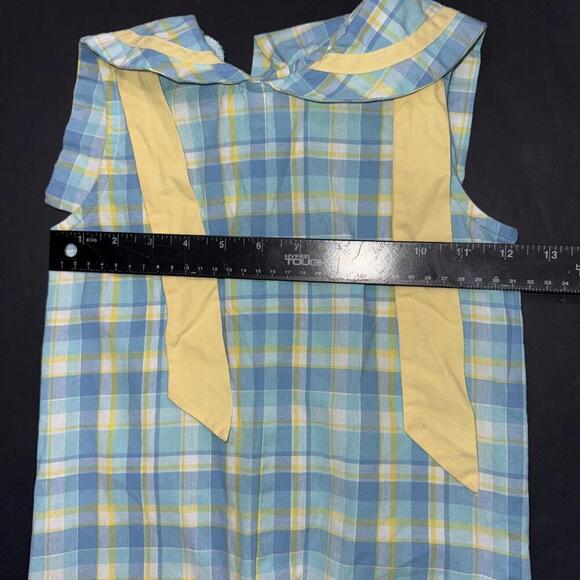 Vintage Rags Land Kids Blue Plaid Gingham Smocked Romper Jon Jon Shortalls 3 - Picture 3 of 14